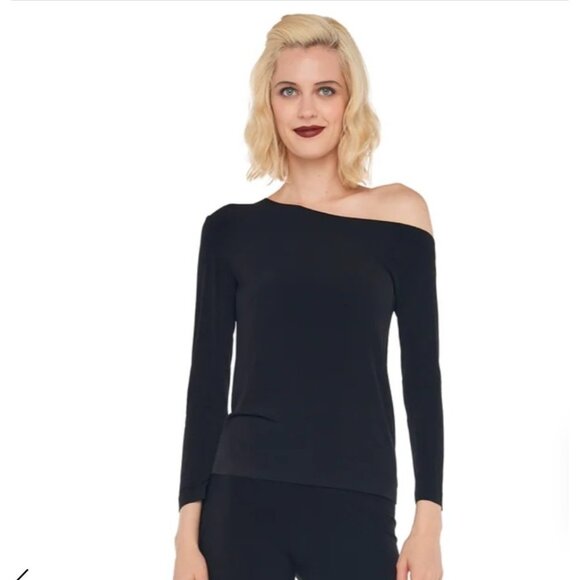 Norma Kamali Long Sleeve Black Drop Shoulder Top Womens Small - Picture 1 of 4